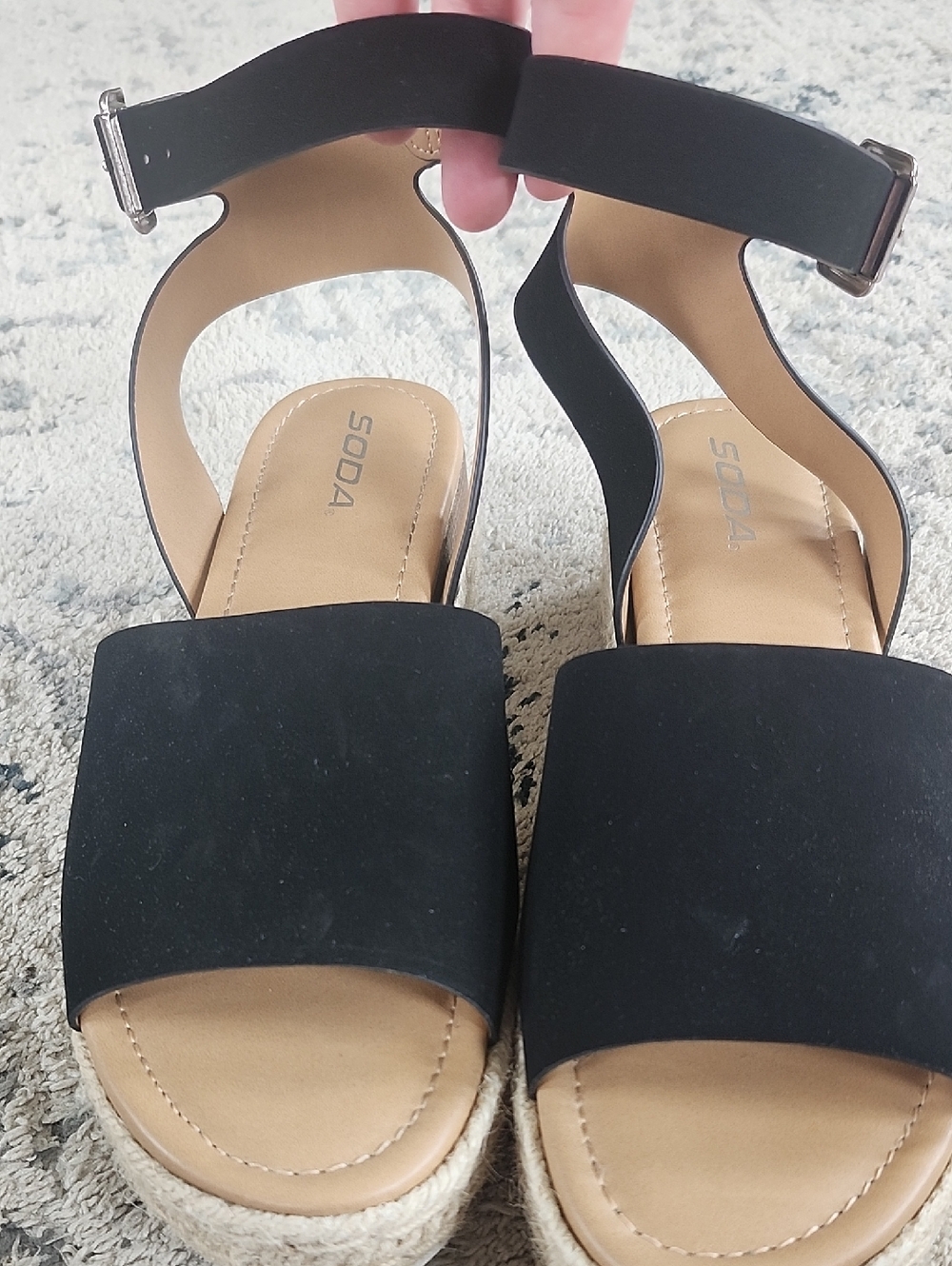 Soda Black Espadrille Ankle Strap Sandals